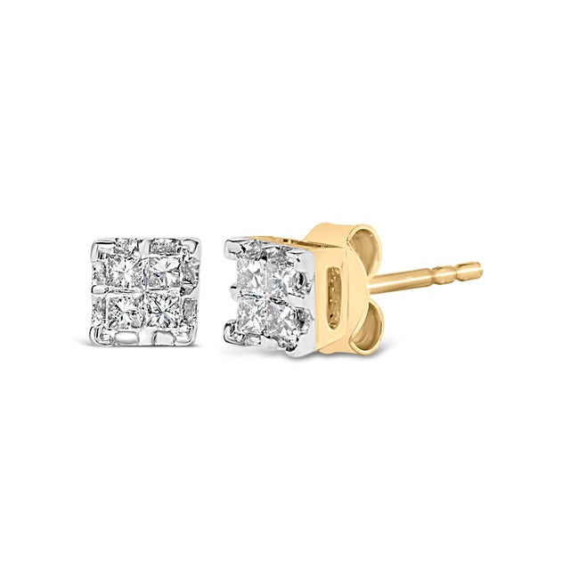 Own a pair of earrings for a princess with these delicate diamond studs set in 10K yellow gold. The clarity and sparkle of...
