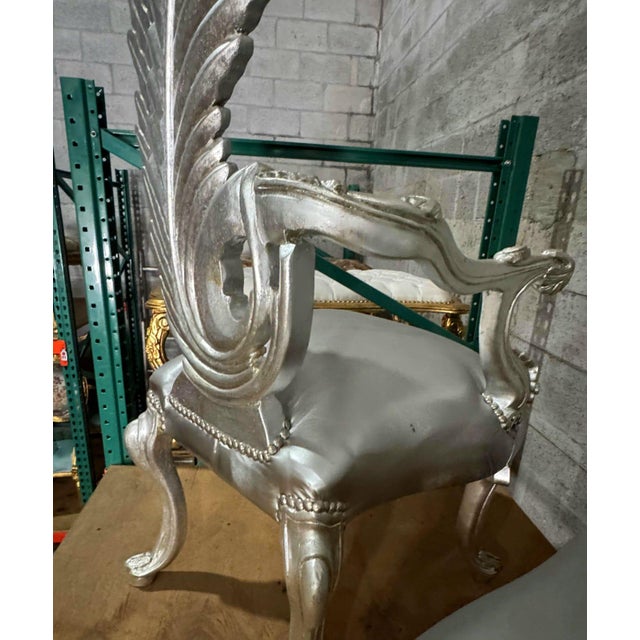1990s Italian Baroque Silver Chair Set – High Back Silver Leaf For Sale - Image 9 of 9