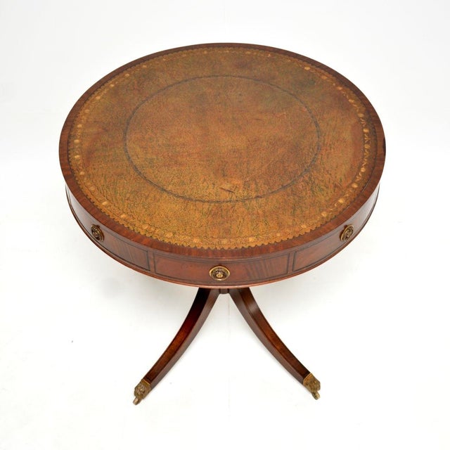 Late 19th Century Antique Regency Style Leather Top Drum Table, 1890 For Sale - Image 5 of 12