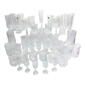 1990s Cristal D'Arques Diamond Longchamp Crystal Stemware Set- 56 Pieces