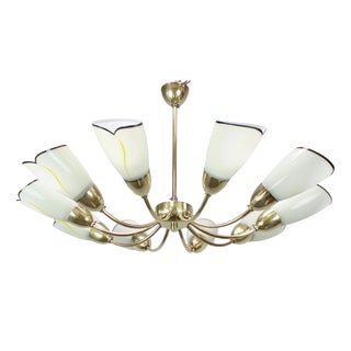 Mid-Century Modern Czechoslovak Brass and Glass 10-Arm Chandelier, 1960s For Sale
