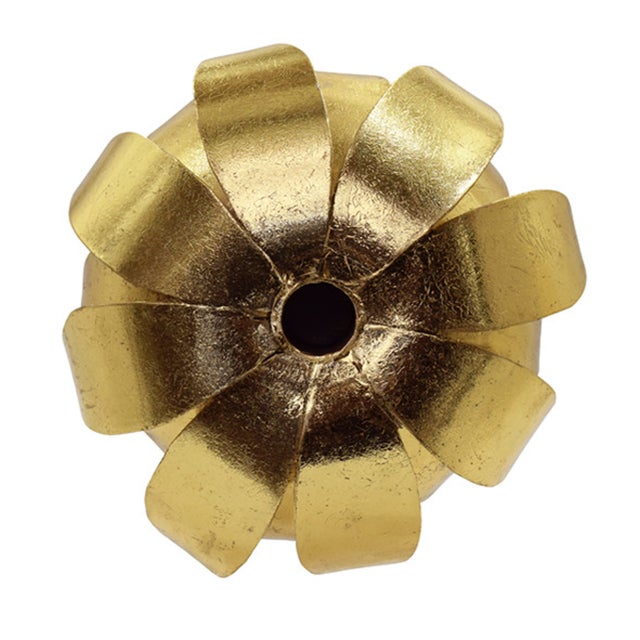 2020s Matthew Izzo Home Palmy Iron Palm Tree Gold Leaf Candle Holder on White Marble Base For Sale - Image 5 of 6