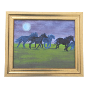 Landscape With Horses Minimalism Abstract Americana Green Blue Original Oil Painting Cleo Plowden
