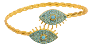 Turquoise Evil Eye Twisted Gold Design Cuff Bracelet