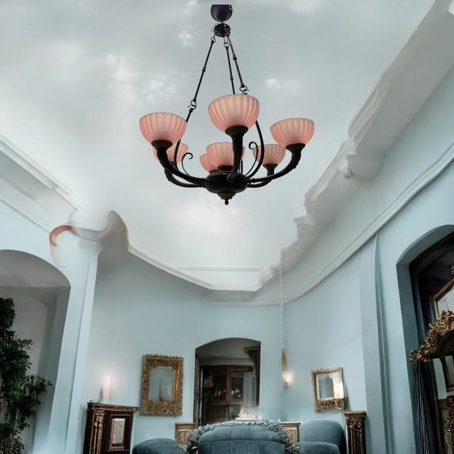 Pink Liberty Style Chandelier, 1960s For Sale - Image 11 of 12