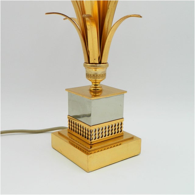 Brass Table Lamp with Golden Leaves by Boulanger, 1970s For Sale - Image 5 of 11