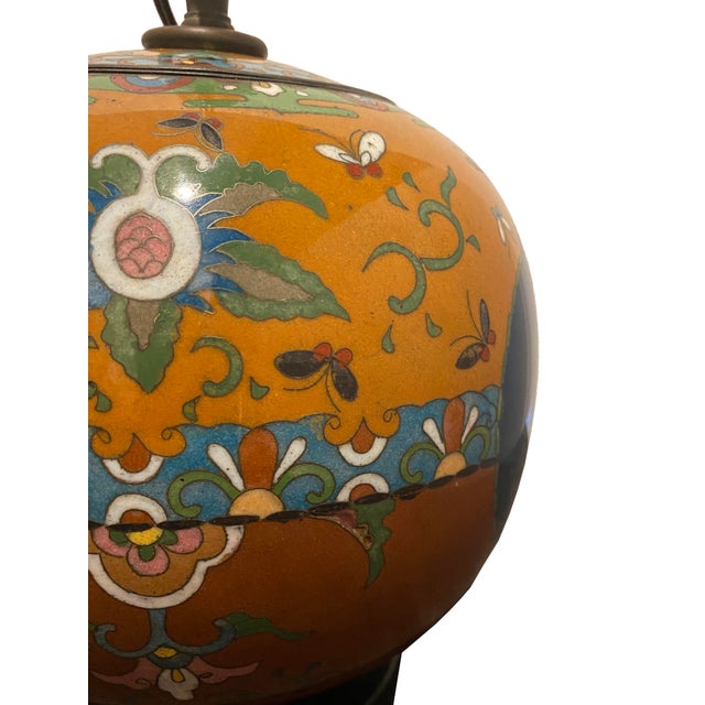 Antique Cloisonné Enamel Footed Ginger Jar Table Lamp For Sale - Image 10 of 12