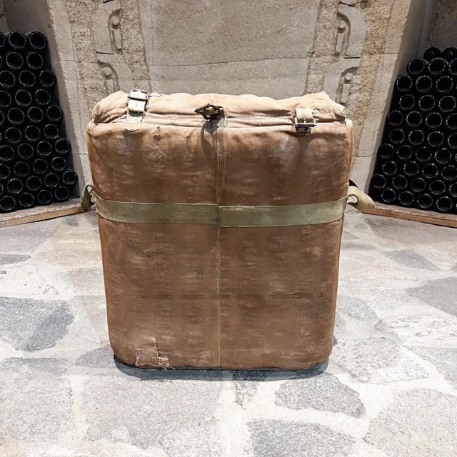 Mid-Century Modern 1940s Distressed Military Ice Bucket Portable Chest Leather Canvas For Sale - Image 3 of 11