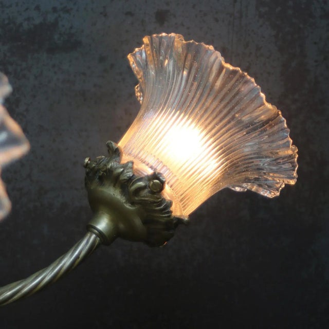 French Brass and Glass Flush Mount from Holophane For Sale - Image 6 of 8