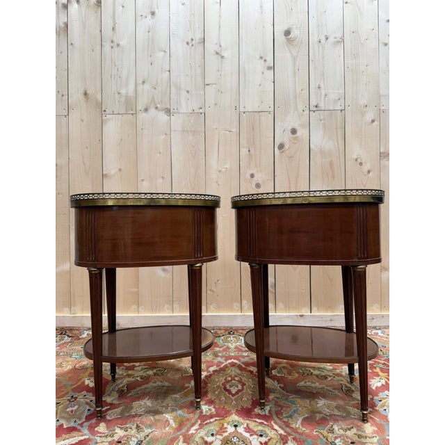 Louis XVI Drum-Shaped Bedside Tables in Mahogany and Marble, 1950s, Set of 2 For Sale - Image 4 of 8