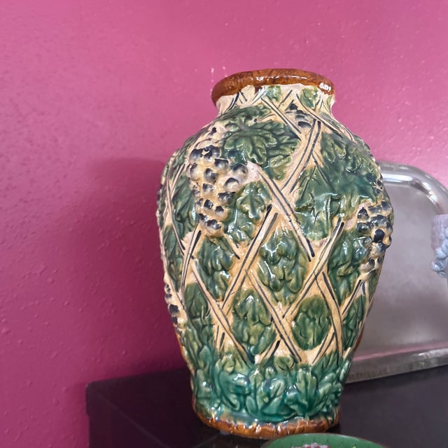 Forest Green Italian Majolica Clay Vase 1970’s For Sale - Image 8 of 8