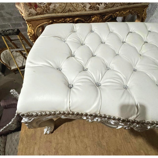 2020s Bench French Style With Silver Leaf Details For Sale - Image 5 of 7