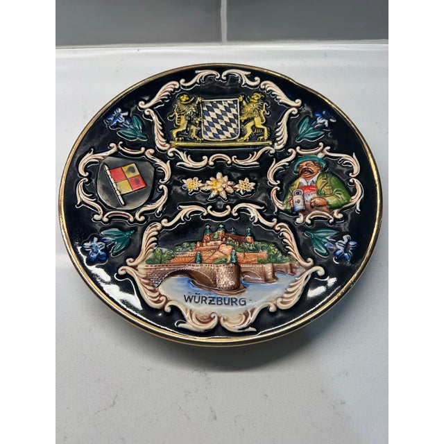 Vintage Collectible German Relief Pottery Plate Wurzburg For Sale - Image 9 of 10