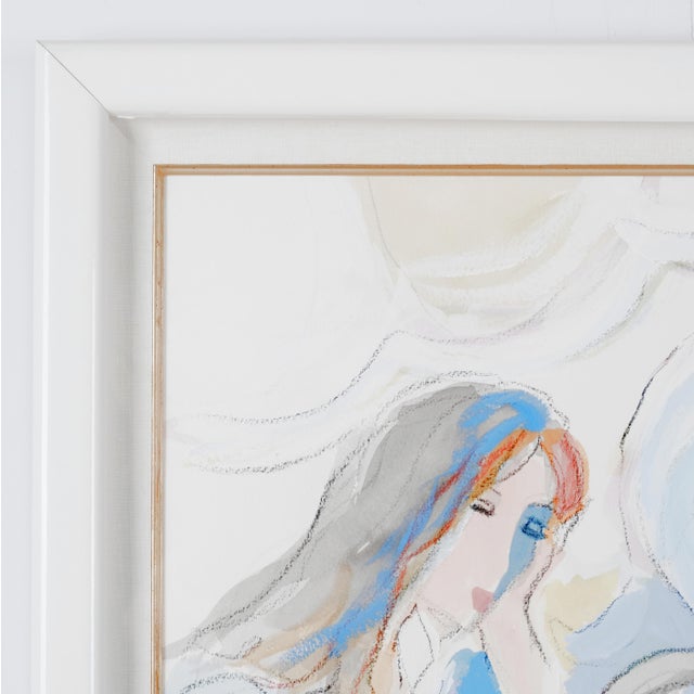 1980s Isaac Maimon "Untitled" Two Ladies Sharing Tea Artist Signed One of a Kind Original Mixed Media Framed & Matted Painting For Sale - Image 4 of 6