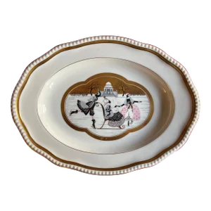 Art Deco Rosenthal Porcelain Rhododendron Oval Platter With Hand Pained Rococo Scene of Ice Skating
