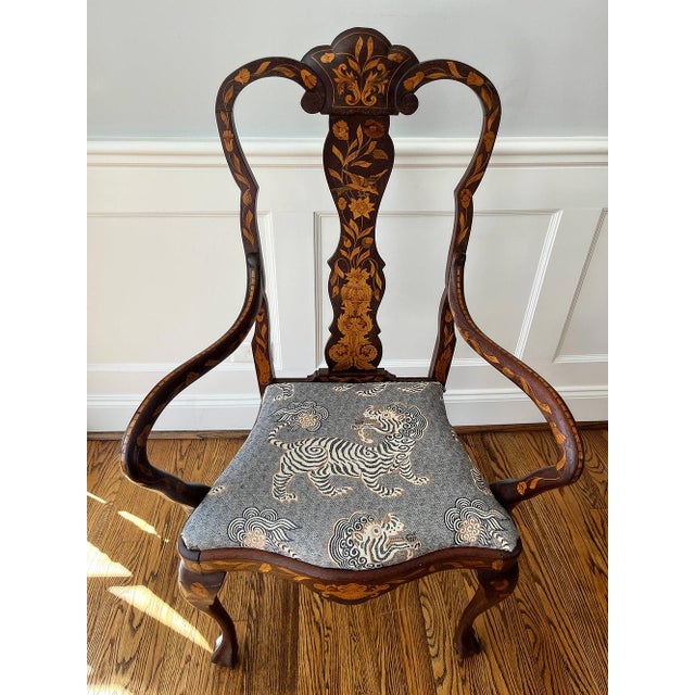 Queen Anne 19th century Dutch Marquetry Chair For Sale - Image 3 of 8