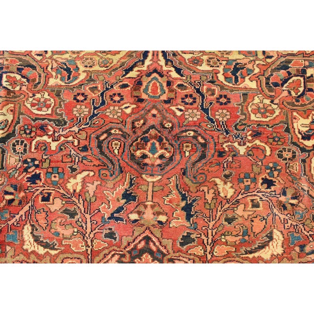 Textile Vintage Heriz With Large Medallion in Soft Red, Navy Blue, Light Blue and Cream Colors For Sale - Image 7 of 13