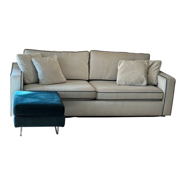 Interior Define James Sofa With Contrast Pipping and Matching Ottoman For Sale