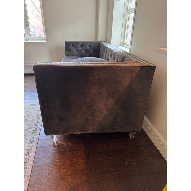 Modern Room Service Tufted Gray Sofa For Sale - Image 3 of 3