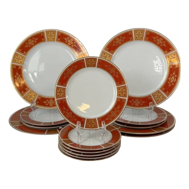 1970s Sango Cumberland Japanese Paprika & Gold Porcelain Dinnerware 15 Pieces For Sale