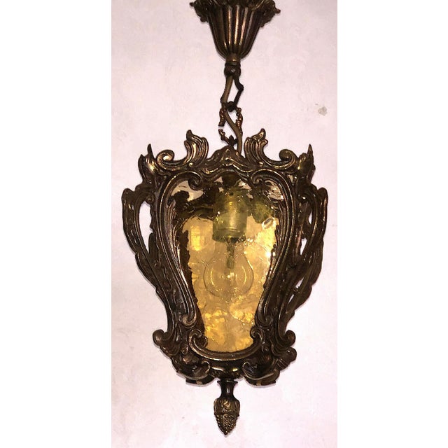 Brass Glass Single Light Chandelier, 1950s, in Very Good conditions. Designed 1950 to 1959 I have official proof of...