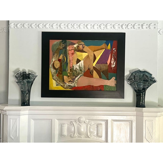 Pair of Hand Blown Smoky Gray Italian Murano Glass Freeform Ruffle Vases For Sale - Image 4 of 11