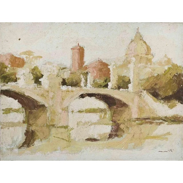 Franco Marzilli, Bridge in Rome, Oil Painting, 1970s For Sale - Image 4 of 4