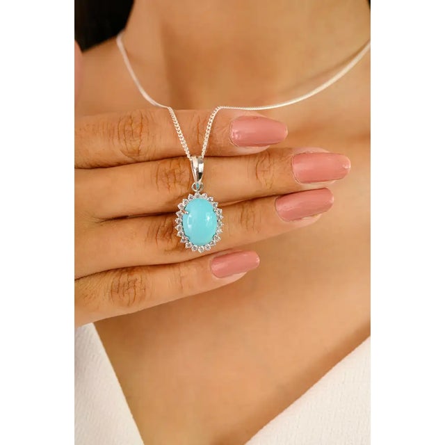 Bohemian Turquoise & Cluster Cubic Zircon Pendant For Sale - Image 6 of 10