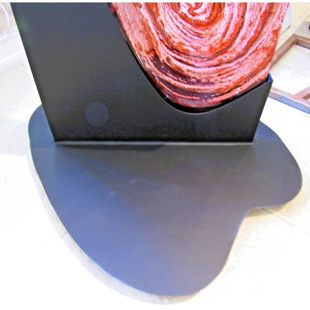 1980s Large 91" Flashed Red Molded Glass Wave Floor Sculpture on Steel Base For Sale - Image 13 of 13