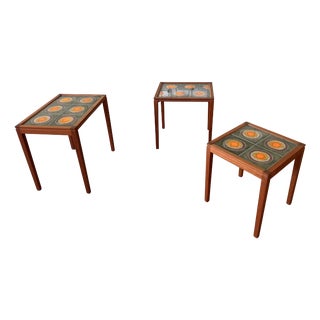 Danish Nesting Tables with Ceramic Inlay, 1960, Set of 3 For Sale