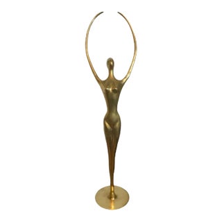 Vintage 1970s Mid-Century Modern Female Sculpture Solid Brass Dancing For Sale