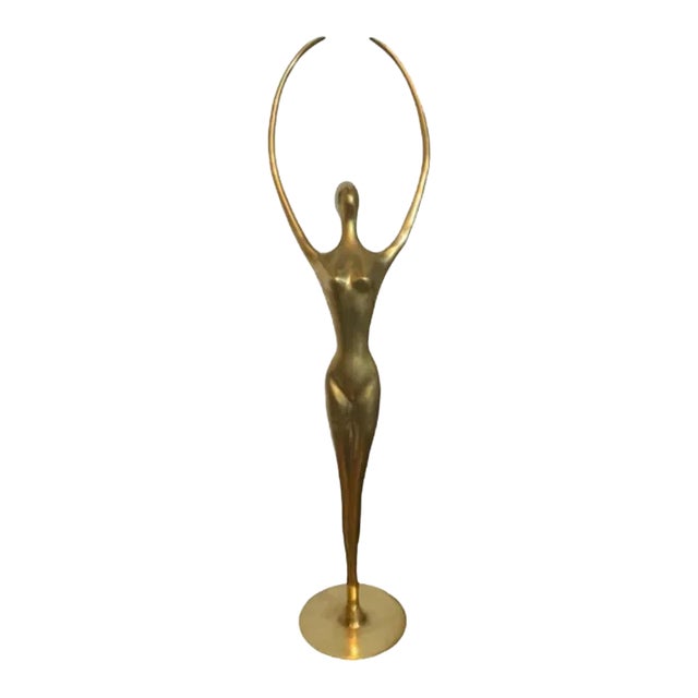 Vintage 1970s Mid-Century Modern Female Sculpture Solid Brass Dancing For Sale