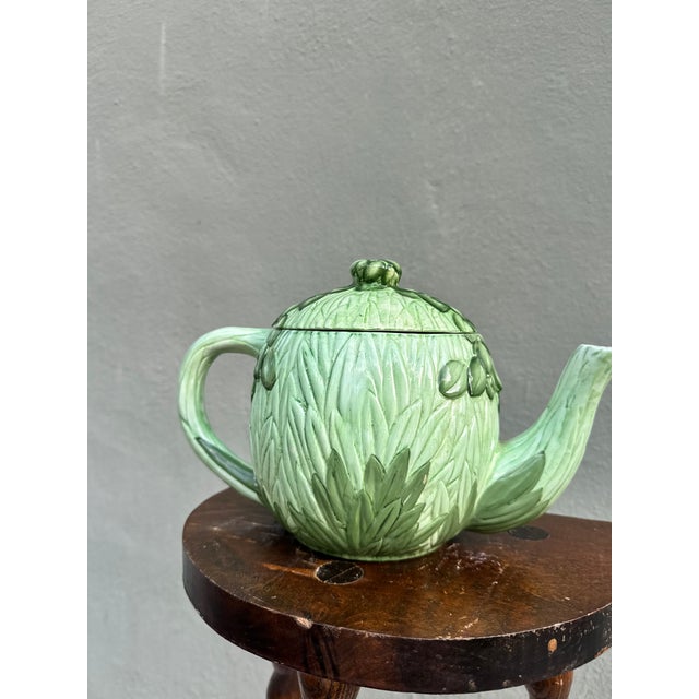 Green Vintage Seymour Mann Majolica Hand-Painted Toucan Bird Teapot — Tropical Hollywood Regency For Sale - Image 8 of 10