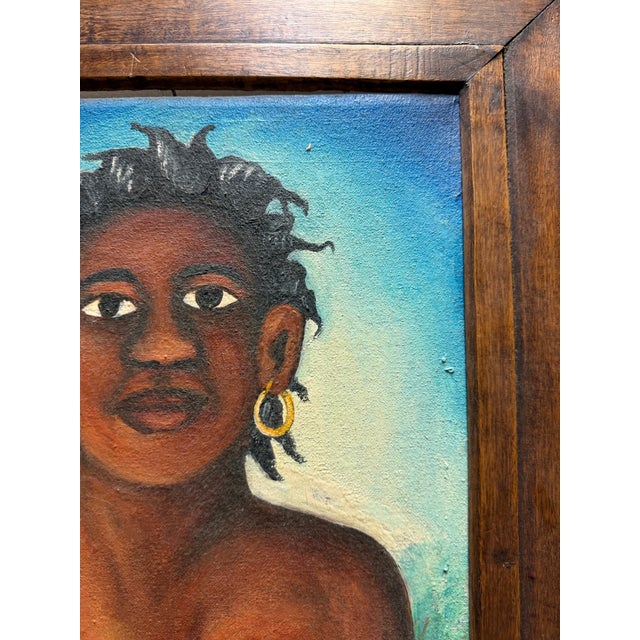 Mid-Century Modern Wilson Bigaud Original Mid-Century Haitian Naïve Master Portrait Painting For Sale - Image 3 of 8