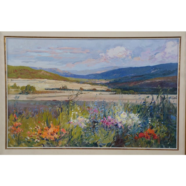 Rosa Canto Spanish Impressionist Floral Desert Landscape Oil Painting 48" For Sale - Image 6 of 14