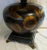 Large Brown With Painted Gold Peonies Orb Accent Lamp and Silk Gold Shade For Sale - Image 4 of 13