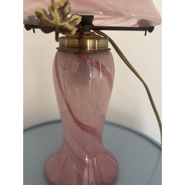 Pink Vintage Pink Glass Table Lamp Mushroom Lampshade and Blown Glass Base, 1950s For Sale - Image 8 of 10