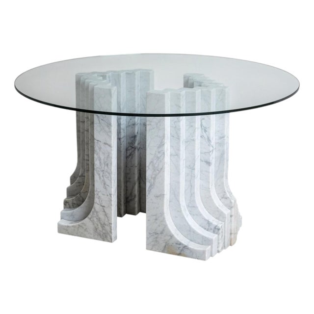 Dining Table with White Marble Columns, attributed to Carlo Scarpa, Italy, 1970 For Sale