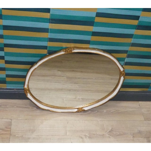 Large Vintage Shabby Chic Baroque White and Gold Oval Mirror, 1970s For Sale - Image 9 of 9