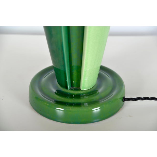 Large Postmodern Green Ceramic Table Lamp attributed to Francois Chatain, 1980s For Sale - Image 12 of 18