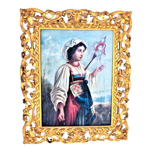 Antique 1800’s Continental Painting of Young Costumed Girl For Sale
