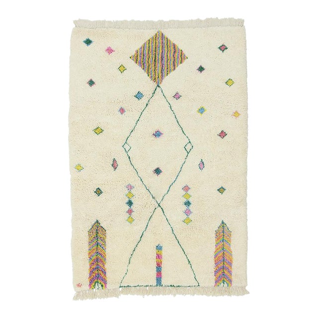 Multi-Color Hand-Knotted Moroccan Wool Rug | 8'2" X 5'8" | One of a Kind For Sale