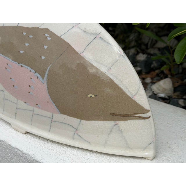 Vintage Signed Studio Pottery Abstract Fish Vase For Sale - Image 9 of 12