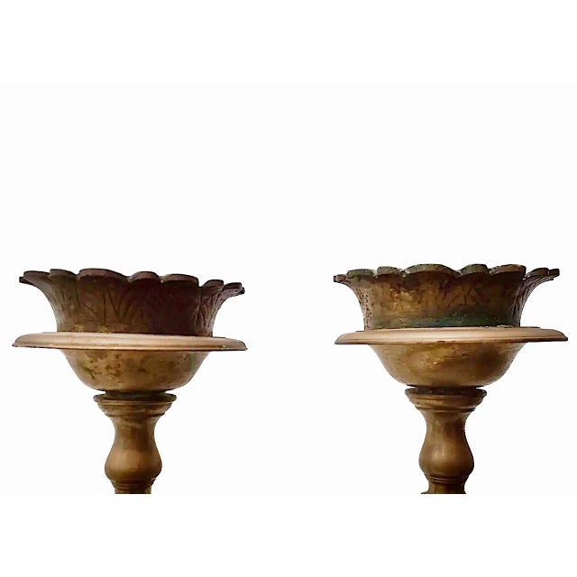 Metal A Pair of Early 18th-Century Brass Altar/Mantel Candle Holders For Sale - Image 7 of 11