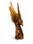 A dramatic and finely detailed vintage hand-carved wooden sculpture depicting an eagle perched atop a tree stump with...