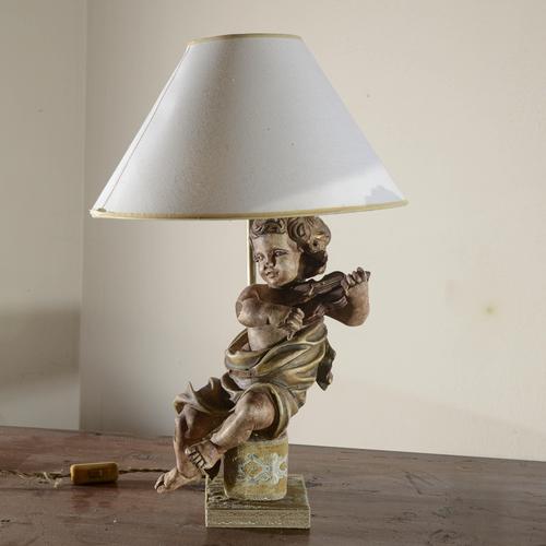 Wooden Angel Cherub Lamp with Violin For Sale - Image 6 of 7
