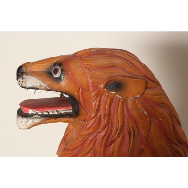 Wood American Folk Art Hand-Carved and Painted Solid Pine Stationary Standing Lion For Sale - Image 7 of 18