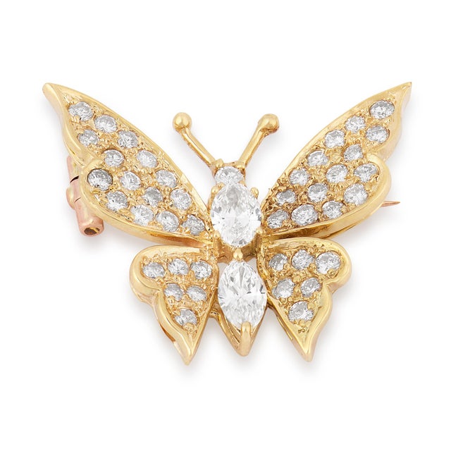Contemporary Vintage Diamond 14k Yellow Gold Butterfly Brooch For Sale - Image 3 of 7