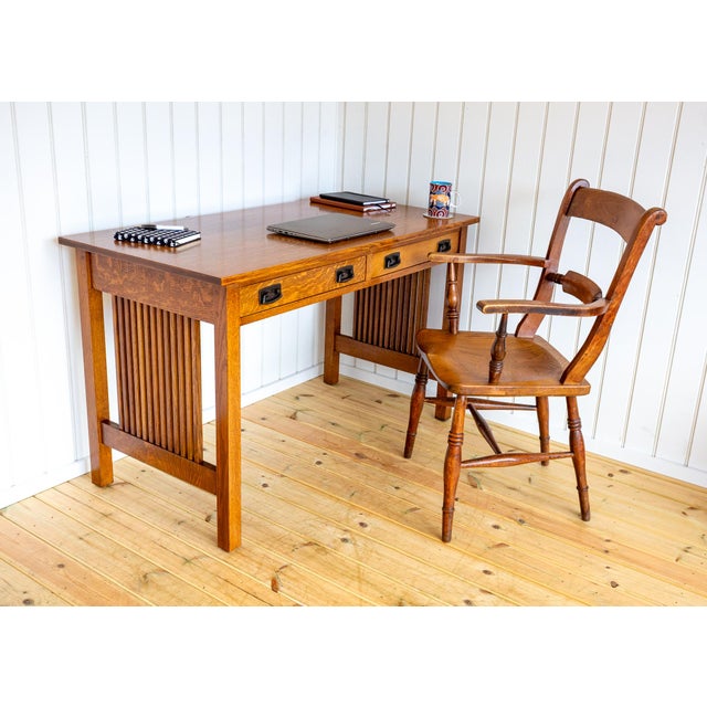 Arts and Crafts Mission Oak Desk by L. and J.G Stickley, 1993 For Sale - Image 4 of 18