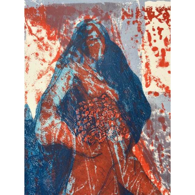 Figurative Vintage Modernist Figurative Serigraph Woman and Butterfly 1967 For Sale - Image 3 of 7